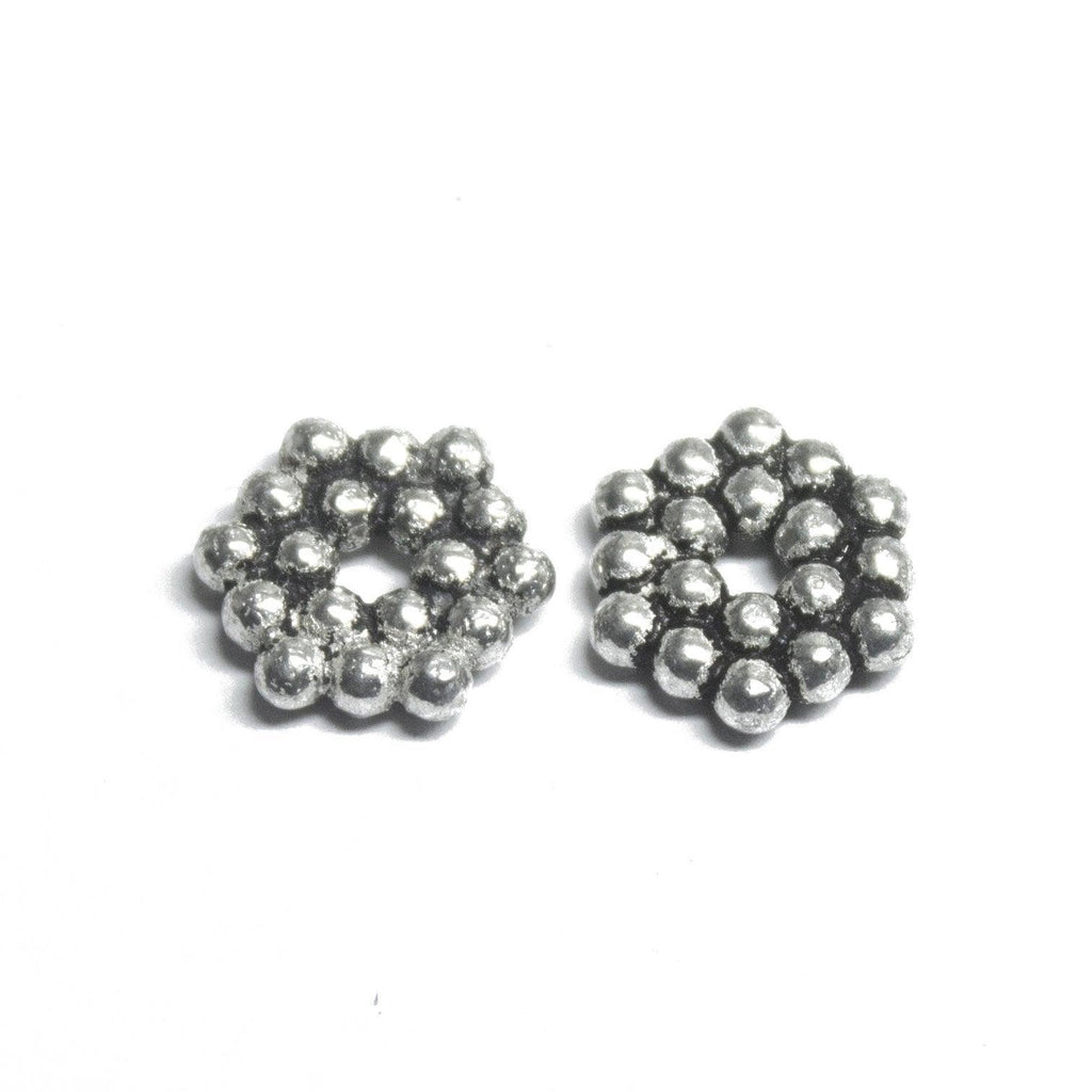 18 Hexagon Spacer Bead Antique Silver Tone Dot Beads - Jalvi & Co.