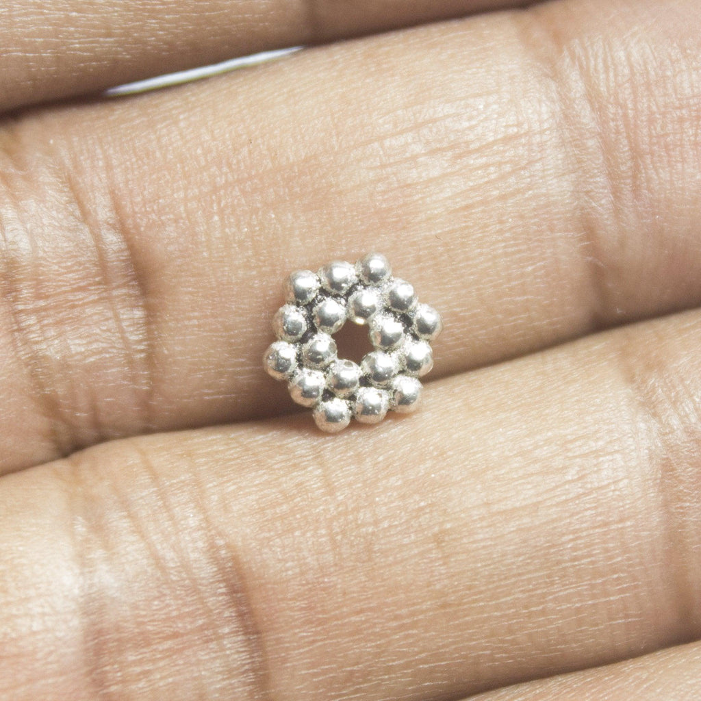 18 Hexagon Spacer Bead Antique Silver Tone Dot Beads - Jalvi & Co.