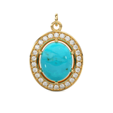 18k Brilliant Round Diamond & Turquoise Solid Gold Pendant / Turquoise Pendant / Turquoise Diamond Pendant / Diamond Pendant