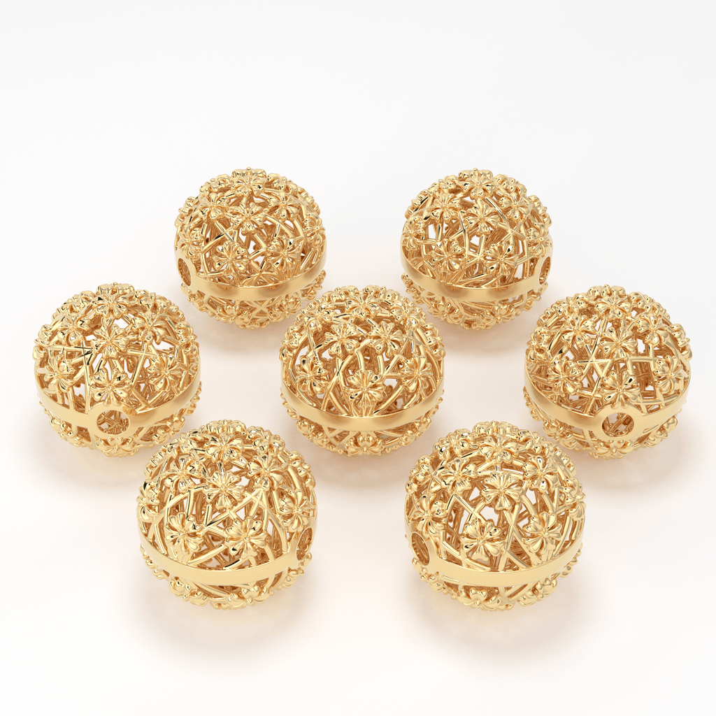 18k Solid Gold Designer Fancy Floral Mesh Spacer Bead Finding 7mm 8mm 9mm - Jalvi & Co.