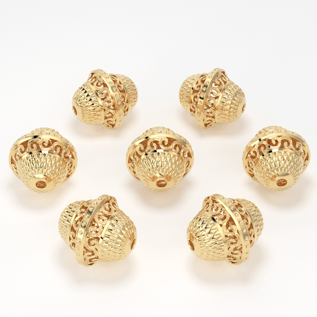 18k Solid Gold Designer Fancy Spacer Bead Finding 10mm 11mm 12mm - Jalvi & Co.