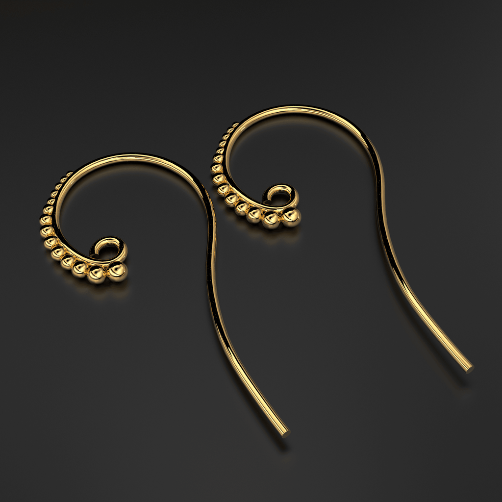 18k Solid Gold Granulated Earwire Petite 26 GAUGE 16x7.50mm / Solid Gold Finding - Jalvi & Co.