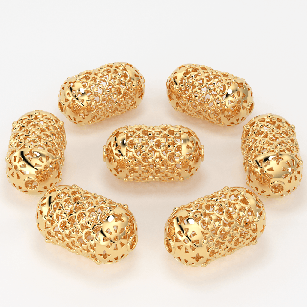 18k Solid Gold Handmade Artistic Roman Oval Spacer Bead Finding 12mm 13mm 14mm - Jalvi & Co.