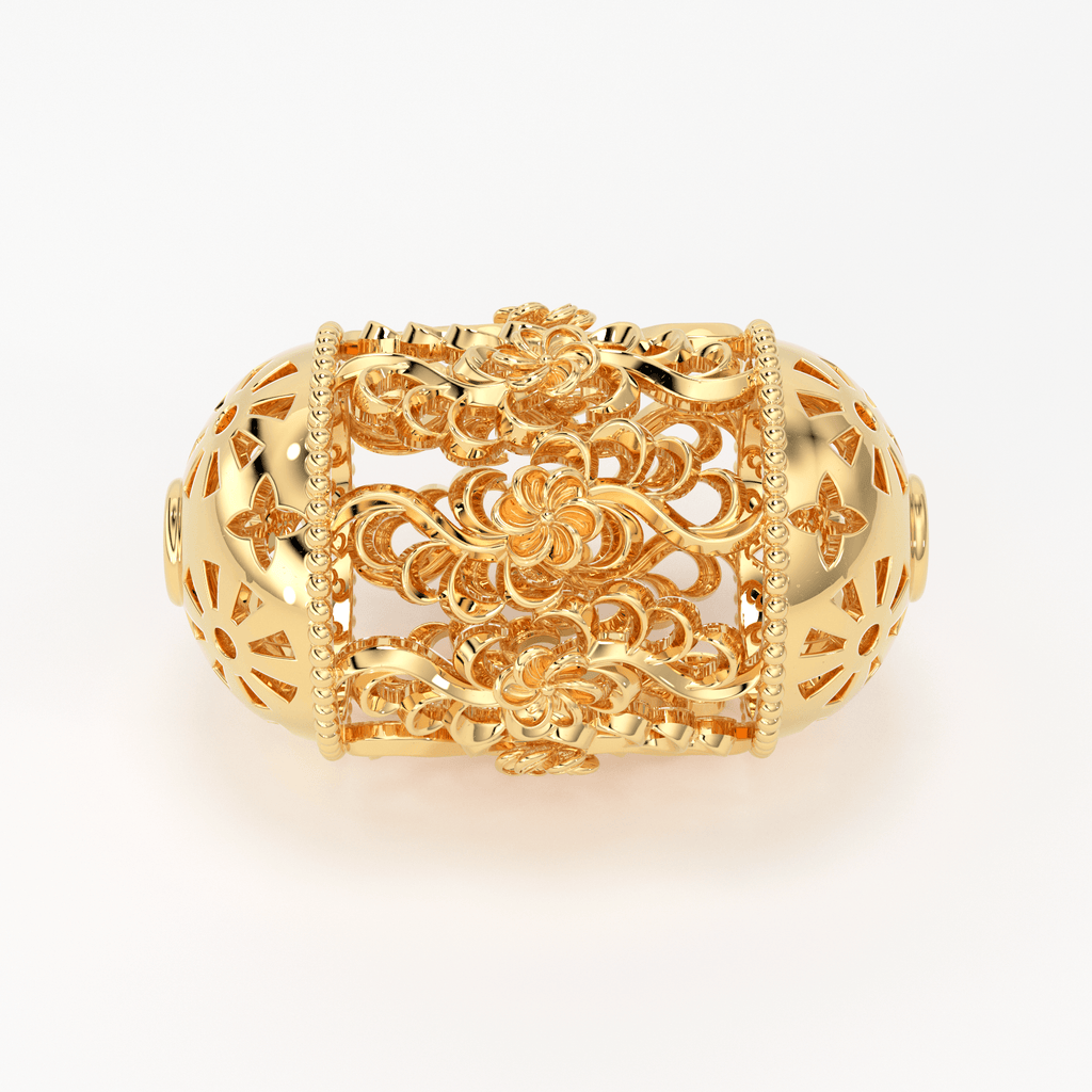 18k Solid Gold Handmade Designer Floral Spacer Bead Finding 12mm 13mm 14.50mm - Jalvi & Co.