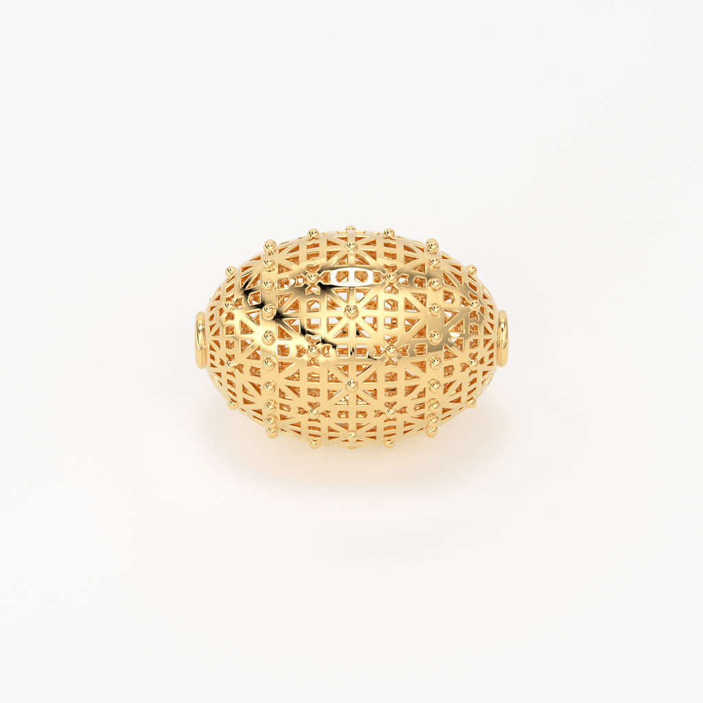 18k Solid Gold Handmade Designer Oval Mesh Spacer Bead Finding 11mm 12mm 13mm - Jalvi & Co.