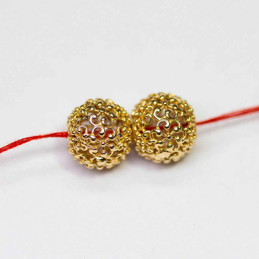 18k Solid Gold Handmade Designer Round Floral Mesh Spacer Bead Finding 6mm 8mm 10mm - Jalvi & Co.