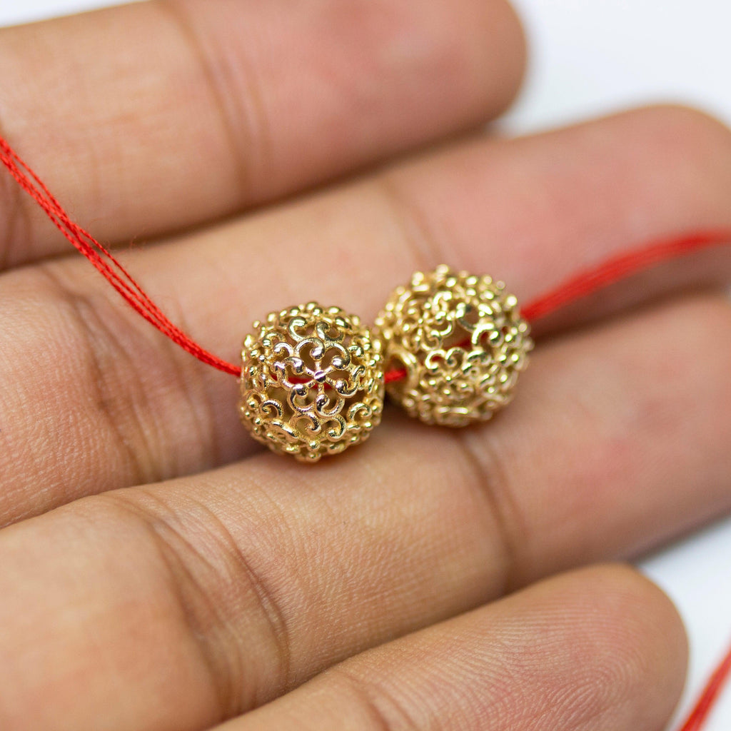 18k Solid Gold Handmade Designer Round Floral Mesh Spacer Bead Finding 6mm 8mm 10mm - Jalvi & Co.
