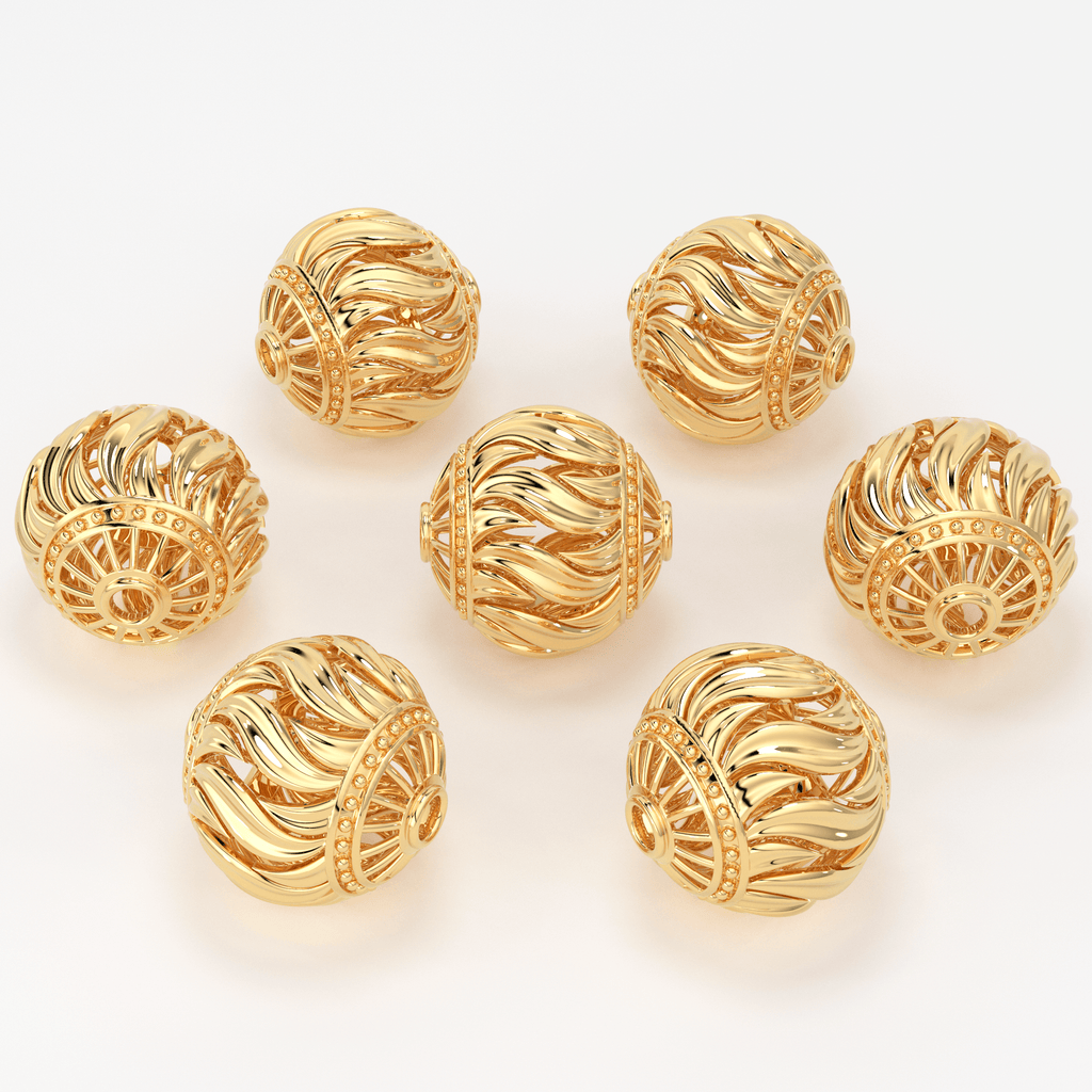 18k Solid Gold Handmade Designer Round Spacer Bead Finding 8mm 9mm 10mm - Jalvi & Co.