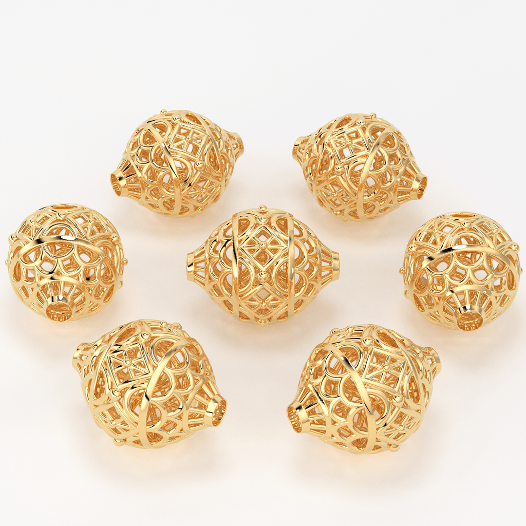 18k Solid Gold Handmade Designer Round Spacer Bead Finding 8mm 9mm 10mm - Jalvi & Co.