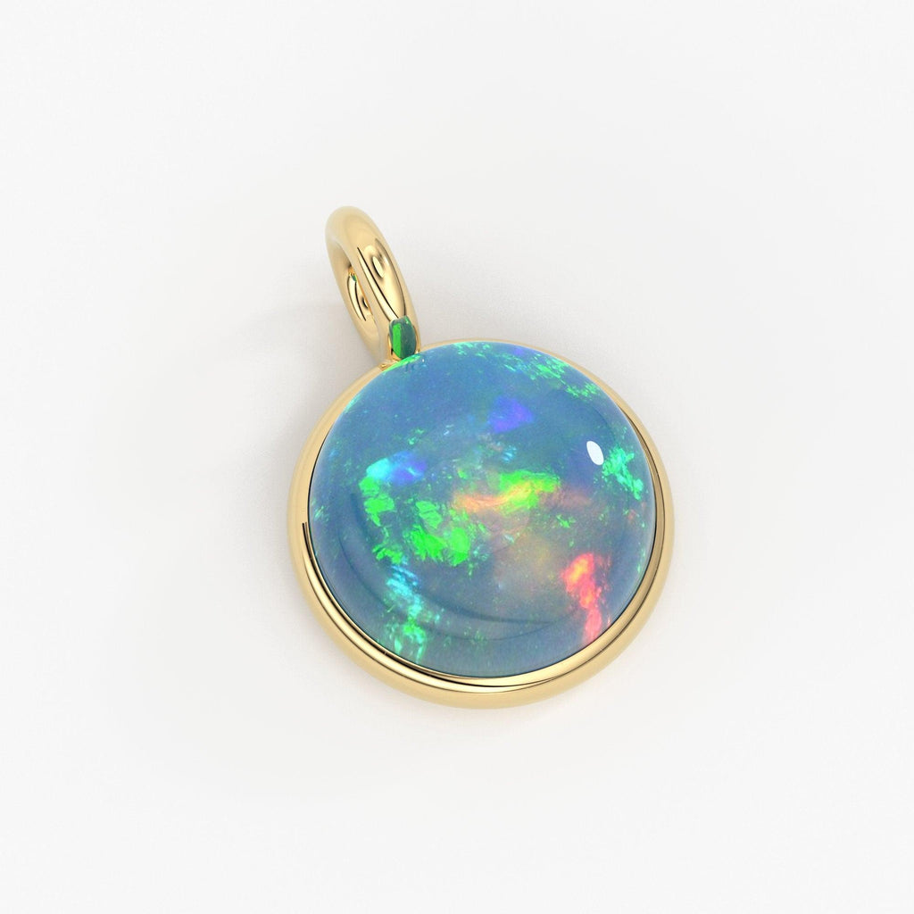 18k Solid Yellow Gold 5mm Natural Welo Ethiopian Opal Charm Pendant - Jalvi & Co.