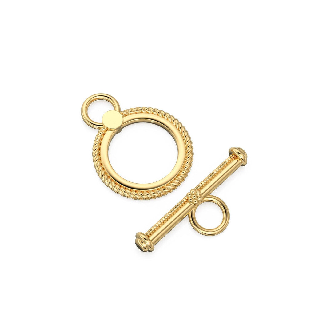18k Solid Yellow Gold Circle Fancy Twisted Wire Toggle Clasp Finding - Jalvi & Co.