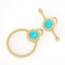 Load image into Gallery viewer, 18k Solid Yellow Gold Circle Twisted Wire Toggle Clasp Finding With Diamond / Sleeping Beauty Turquoise Bezel - Jalvi &amp; Co.