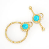 18k Solid Yellow Gold Circle Twisted Wire Toggle Clasp Finding With Diamond / Sleeping Beauty Turquoise Bezel