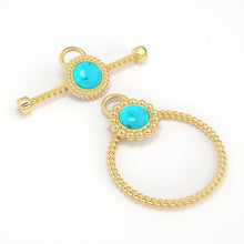 Load image into Gallery viewer, 18k Solid Yellow Gold Circle Twisted Wire Toggle Clasp Finding With Diamond / Sleeping Beauty Turquoise Bezel - Jalvi &amp; Co.
