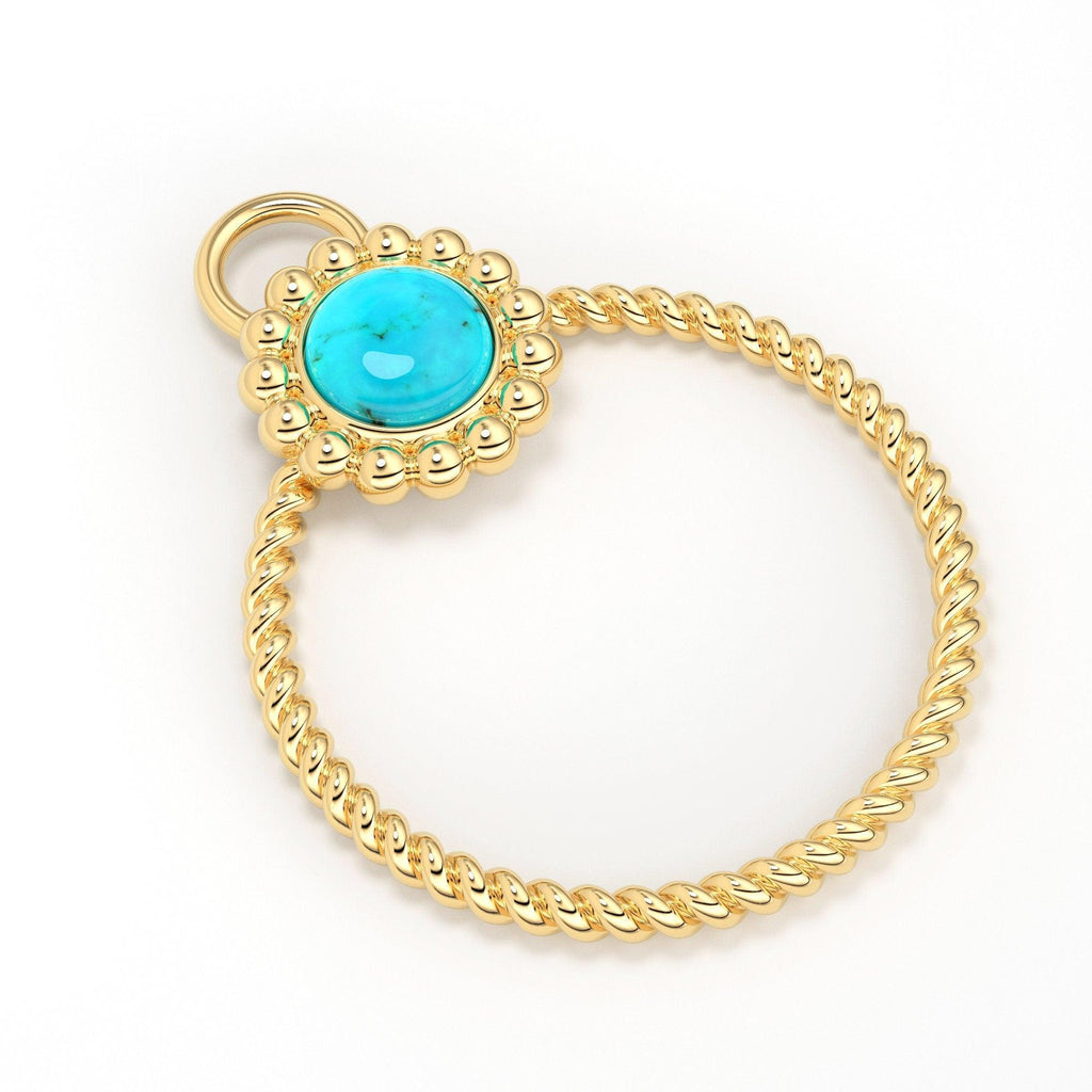 18k Solid Yellow Gold Circle Twisted Wire Toggle Clasp Finding With Diamond / Sleeping Beauty Turquoise Bezel - Jalvi & Co.