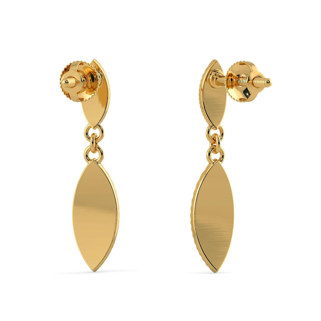 18k Solid Yellow Gold Handmade Leaf Drop Earrings, Leaf Earrings, Gold Earrings - Jalvi & Co.