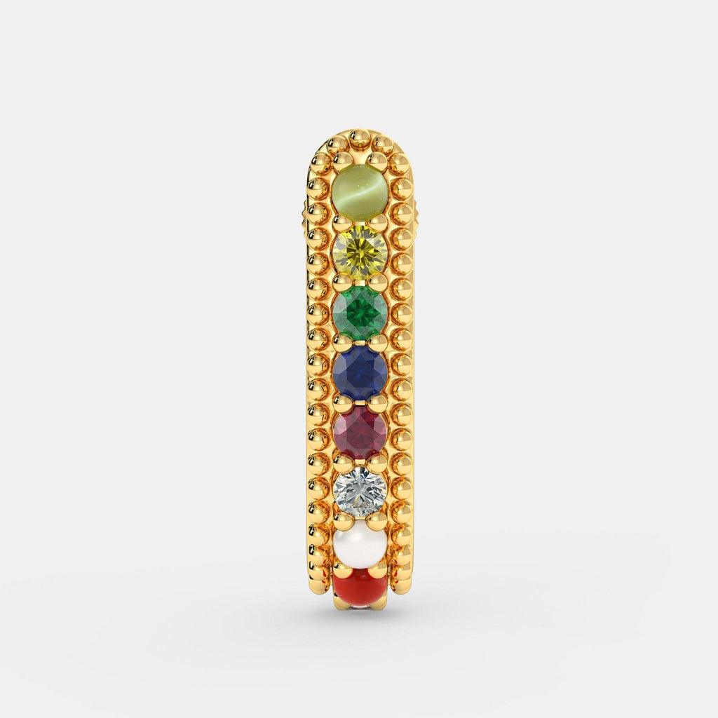18k Solid Yellow Gold Handmade Navratna Gemstone Hoop Earrings, Navratna Earrings, Nine Gemstone Earrings, Gemstone Earrings - Jalvi & Co.