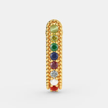 Load image into Gallery viewer, 18k Solid Yellow Gold Handmade Navratna Gemstone Hoop Earrings, Navratna Earrings, Nine Gemstone Earrings, Gemstone Earrings - Jalvi & Co.
