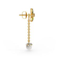 Load image into Gallery viewer, 18k Solid Yellow Gold Handmade Navratna White Pearl Earrings, Navratna Earrings, Nine Gemstone Earrings, Gemstone Earrings - Jalvi & Co.