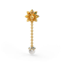 Load image into Gallery viewer, 18k Solid Yellow Gold Handmade Navratna White Pearl Earrings, Navratna Earrings, Nine Gemstone Earrings, Gemstone Earrings - Jalvi & Co.