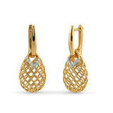 18k Solid Yellow Gold Handmade Pineapple Diamond Earrings, Pineapple Earrings, Gold Earrings, Diamond Earrings