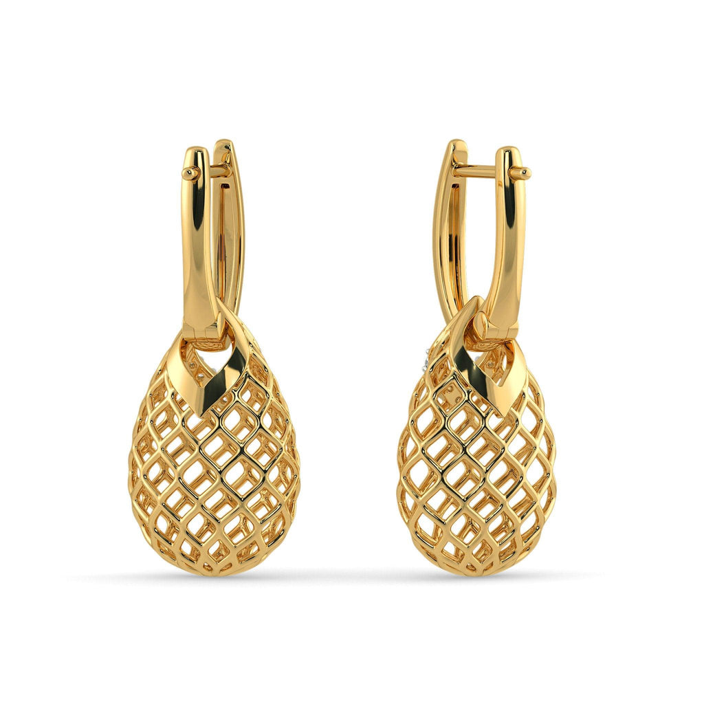 18k Solid Yellow Gold Handmade Pineapple Diamond Earrings, Pineapple Earrings, Gold Earrings, Diamond Earrings - Jalvi & Co.
