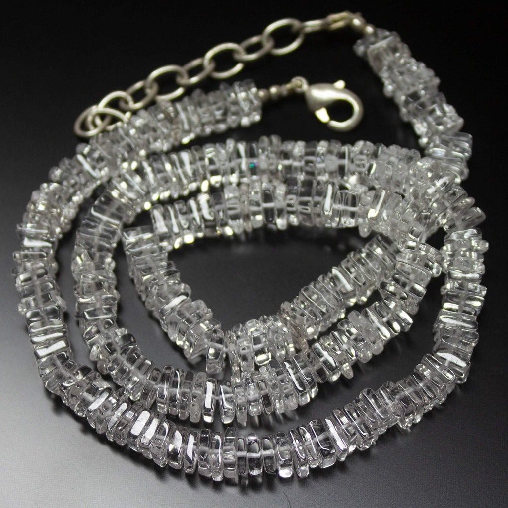 19 inches, 5.5mm, Natural Crystal White Quartz Smooth Square Beaded Necklace - Jalvi & Co.