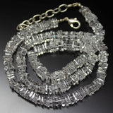 19 inches, 5.5mm, Natural Crystal White Quartz Smooth Square Beaded Necklace