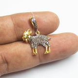 1pc Goat Animal Pave Diamond 925 Sterling Silver Gold Vermeil Charm Pendant 25mmx18mm