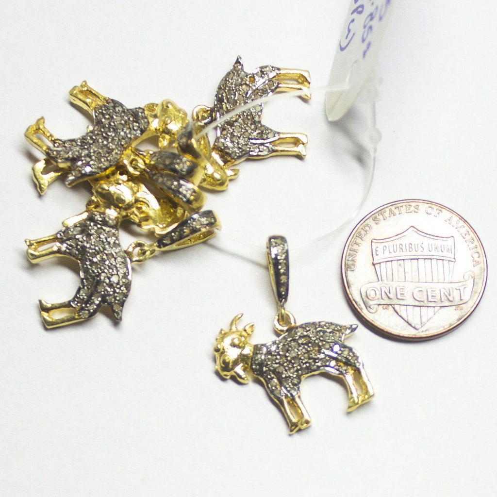1pc Goat Animal Pave Diamond 925 Sterling Silver Gold Vermeil Charm Pendant 25mmx18mm - Jalvi & Co.
