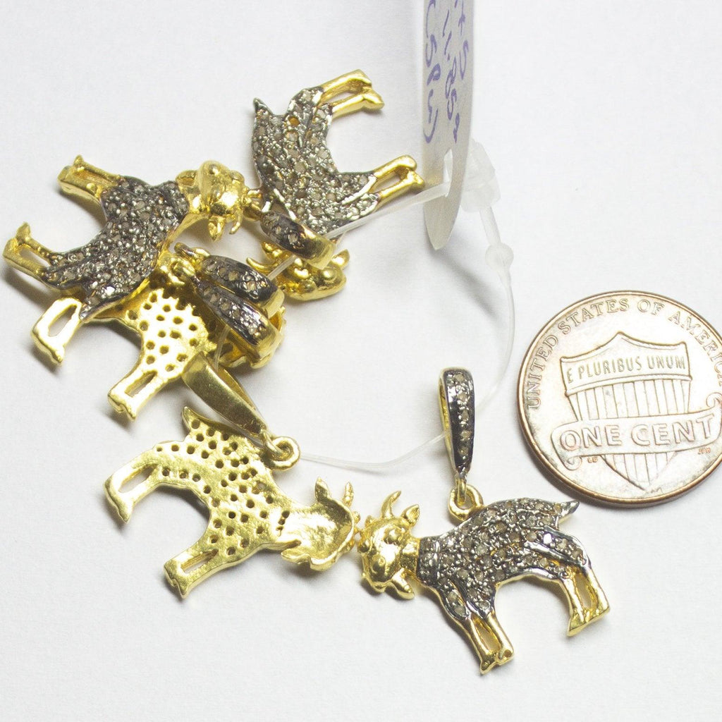 1pc Goat Animal Pave Diamond 925 Sterling Silver Gold Vermeil Charm Pendant 25mmx18mm - Jalvi & Co.