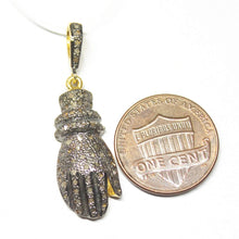 Load image into Gallery viewer, 1pc Hand Pave Diamond 925 Sterling Silver Gold Vermeil Charm Pendant 37mmx10mm - Jalvi &amp; Co.
