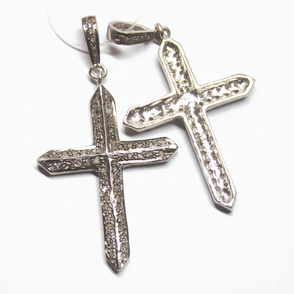 1pc Holy Cross Pave Diamond 925 Sterling Silver Gold Vermeil Charm Pendant 48mmx25mm - Jalvi & Co.