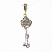 Load image into Gallery viewer, 1pc Key Pave Diamond 925 Sterling Silver Gold Vermeil Charm Pendant 45mmx11mm - Jalvi &amp; Co.