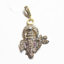 Load image into Gallery viewer, 1pc Lord Ganesha Pave Diamond 925 Sterling Silver Gold Vermeil Charm Pendant 40mmx21mm - Jalvi &amp; Co.