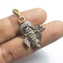 Load image into Gallery viewer, 1pc Lord Ganesha Pave Diamond 925 Sterling Silver Gold Vermeil Charm Pendant 40mmx21mm - Jalvi &amp; Co.