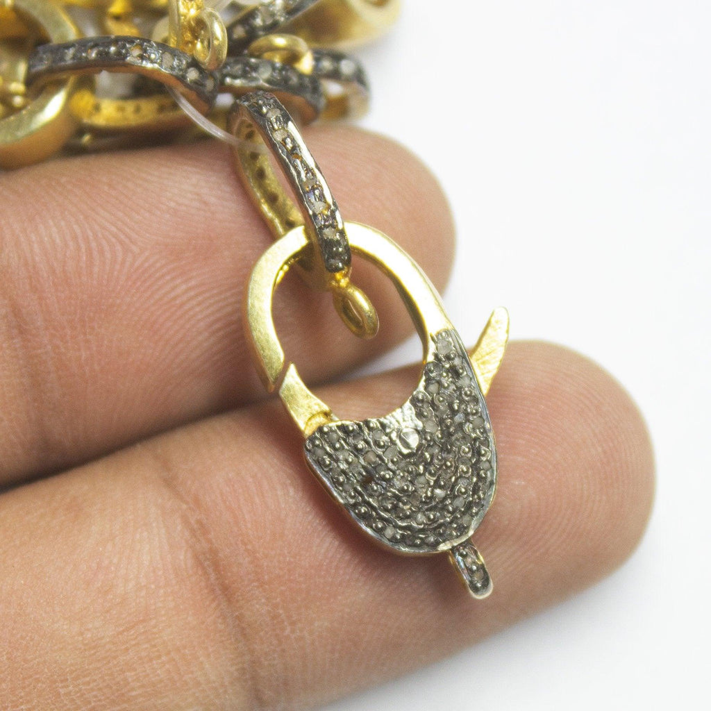 1pc Pave Diamond 925 Sterling Silver Gold Vermeil Lobster Clasp 23mmx10mm - Jalvi & Co.