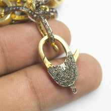 Load image into Gallery viewer, 1pc Pave Diamond 925 Sterling Silver Gold Vermeil Lobster Clasp 23mmx10mm - Jalvi &amp; Co.