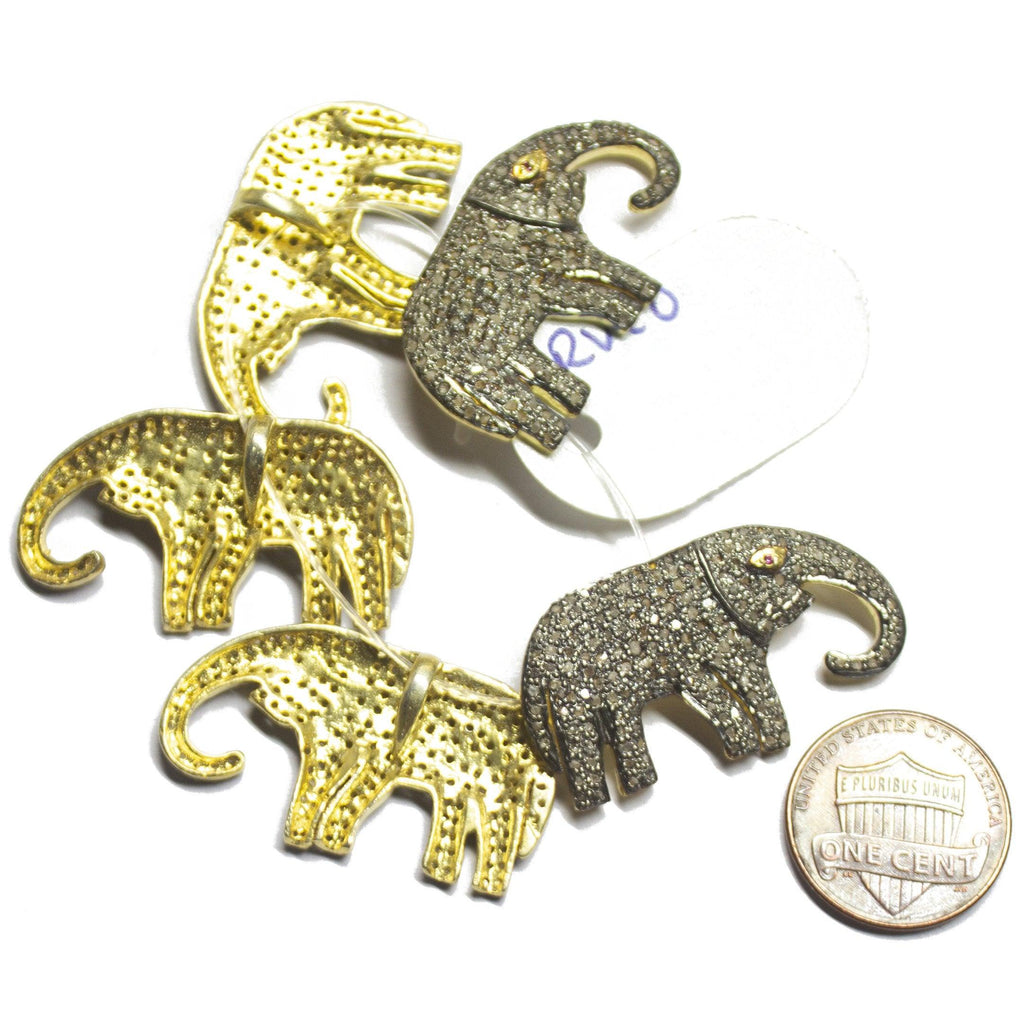 1pc Pave Diamond Elephant Animal 925 Sterling Silver Gold Vermeil Charm Pendant 33mmx19mm - Jalvi & Co.