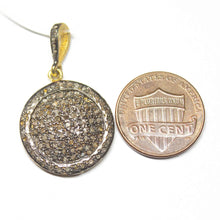 Load image into Gallery viewer, 1pc Round Pave Diamond 925 Sterling Silver Gold Vermeil Charm Pendant 33mmx20mm - Jalvi &amp; Co.