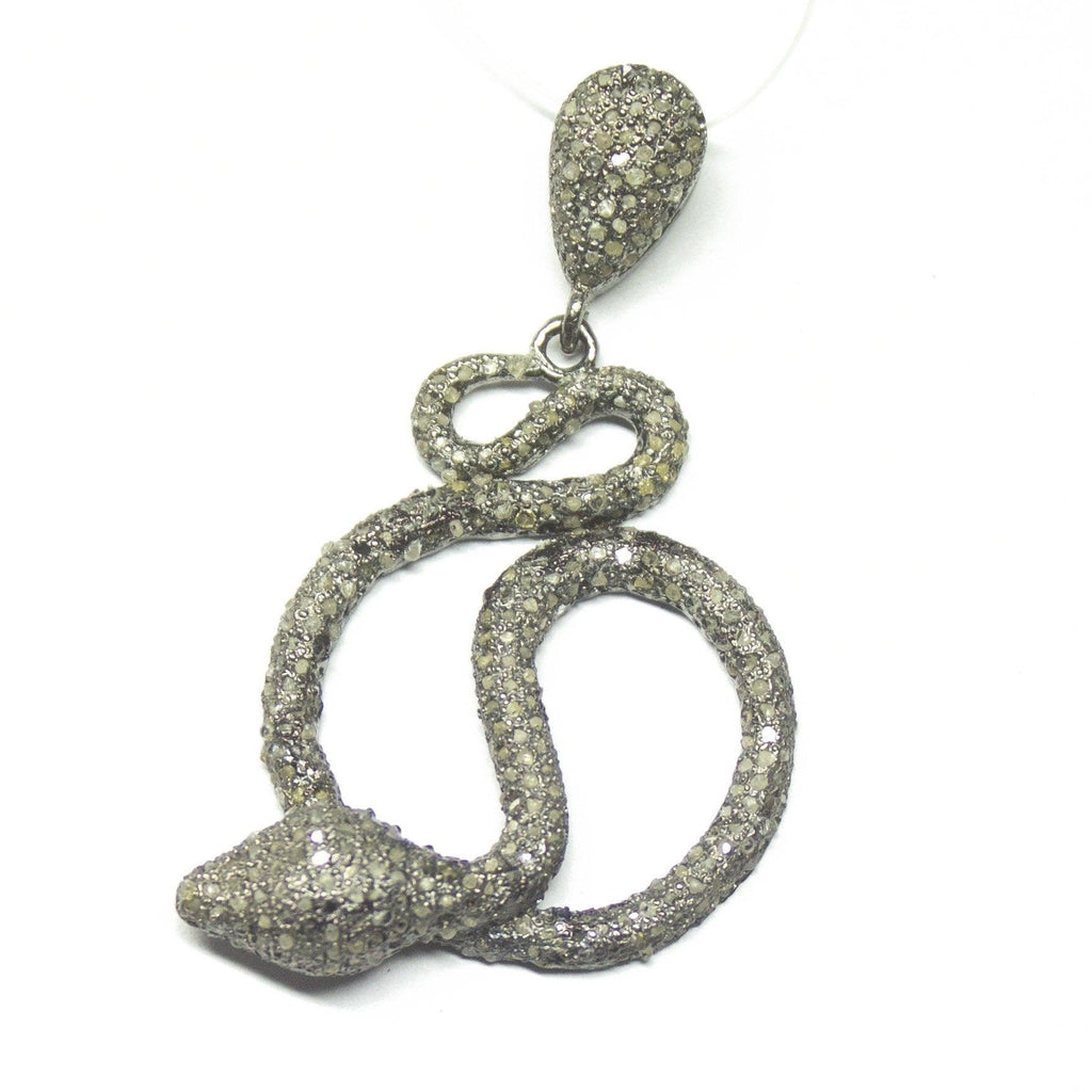 1pc Snake Pave Diamond 925 Sterling Silver Gold Vermeil Charm Pendant 45mmx25mm - Jalvi & Co.