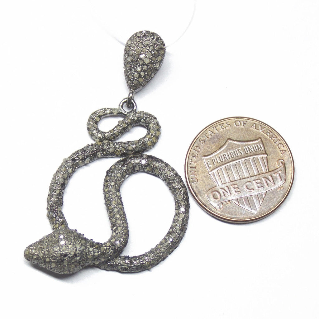 1pc Snake Pave Diamond 925 Sterling Silver Gold Vermeil Charm Pendant 45mmx25mm - Jalvi & Co.