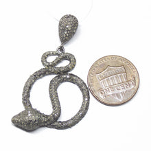 Load image into Gallery viewer, 1pc Snake Pave Diamond 925 Sterling Silver Gold Vermeil Charm Pendant 45mmx25mm - Jalvi &amp; Co.