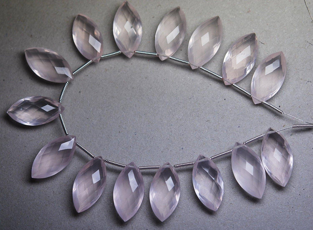 2 Match Pair, Super Rare Aaa Natural Rose Quartz Faceted Marquise Shape Briolettes Calibrated Size 10X20mm - Jalvi & Co.