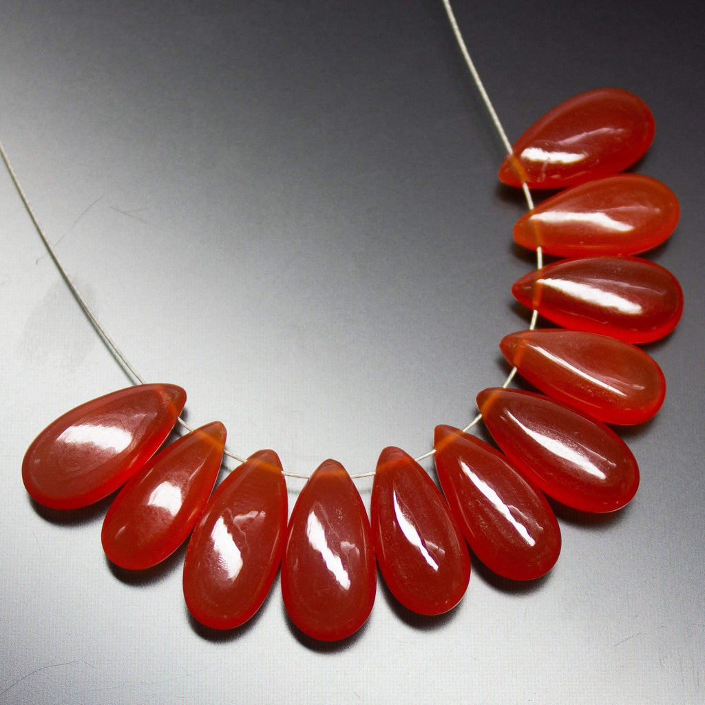 2 Matched Pair Finest Quality Red Onyx Smooth Pear Shape Briolettes, 15X7mm Size, Onyx Beads - Jalvi & Co.