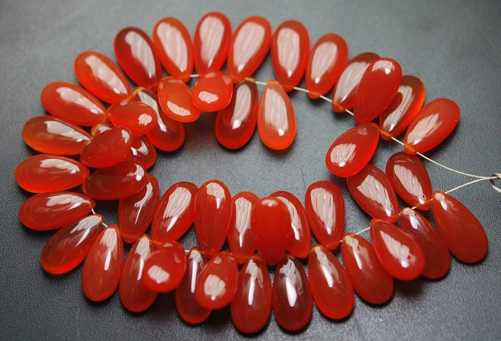 2 Matched Pair Finest Quality Red Onyx Smooth Pear Shape Briolettes, 15X7mm Size, Onyx Beads - Jalvi & Co.