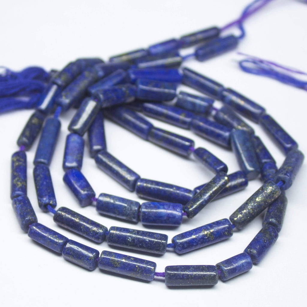 2 x 12 inch, 7.5-14mm, Blue Lapis Lazuli Smooth Tube Beads, Lapis Lazuli Beads - Jalvi & Co.