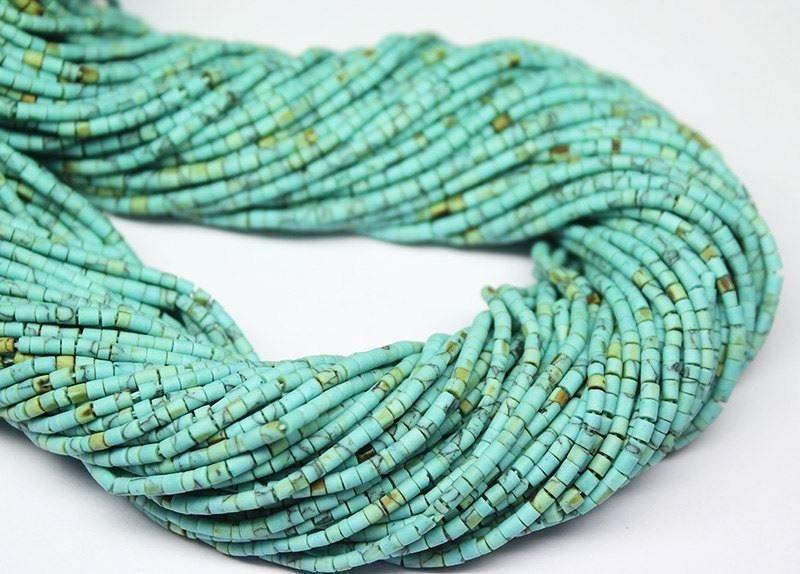 20 Strands Synthetic Turquoise Smooth Loose Tiny Tube Seed Bead Strand 13" 2mm - Jalvi & Co.