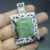 22.5g, Totally Handmade Natural Green Emerald Rectangle Shape 925 Sterling Silver Pendant