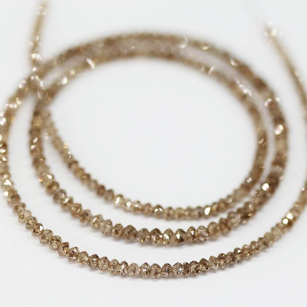 22ct Natural Champagne Fancy Diamond Faceted Rondelle Beads 14" Strand 2mm to 3mm - Jalvi & Co.